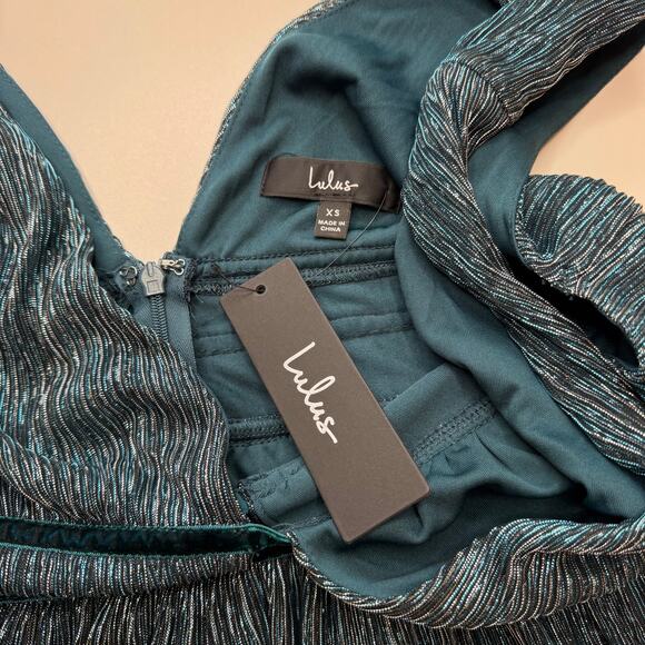 Lulu's | NWT Smokeshow Teal Metallic Mini Dress - Picture 6 of 9